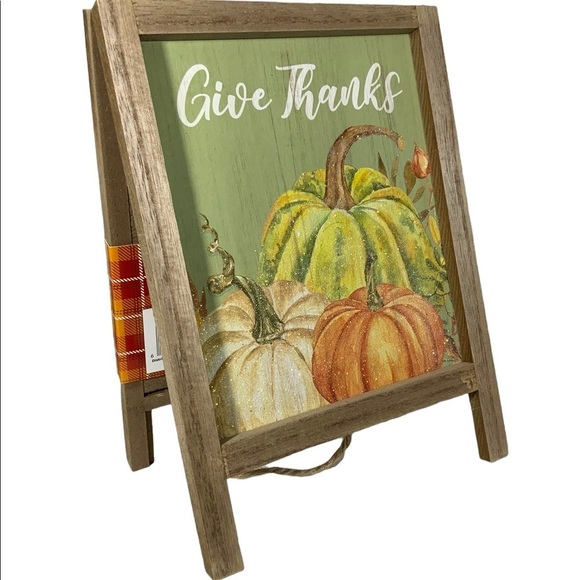 Autumn Give Thanks Write on Blackboard 2 Sides Table Counter Decor Wood Easel - Picture 3 of 16